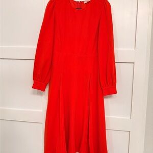 Tory Burch Crepe Pleated Long-Sleeve Dress